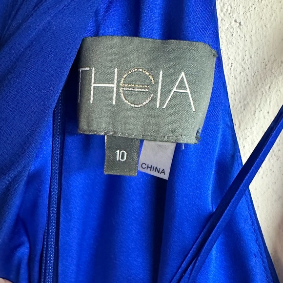 Theia Tiered Silk Long Gown Lapis Blue Formal Dress Mother of Bride Size 10 - Picture 2 of 4